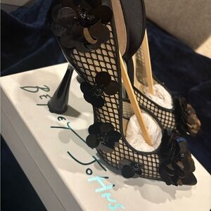 Betsey Johnson Black Mesh Floral Heels